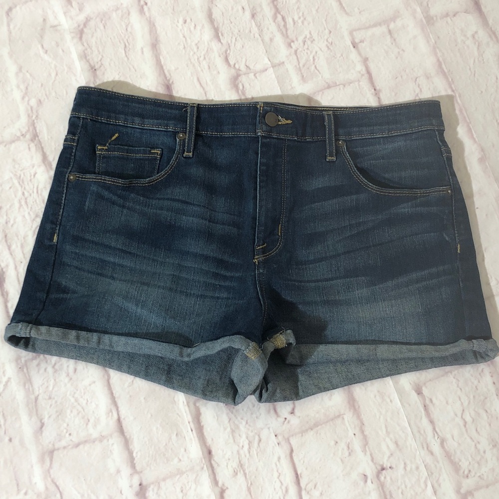 Mossimo Women's Dark Blue Roll-Cuff High Rise Denim Shorts 32 waist sz 14